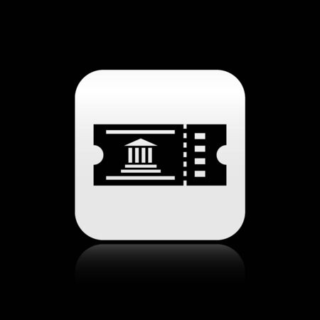 Black Museum ticket icon isolated on black background. History museum ticket coupon event admit exhibition excursion. Silver square button. Vector Illustrationのイラスト素材