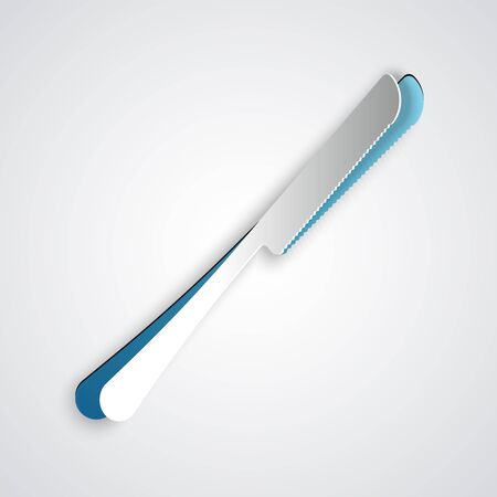 Paper cut Knife icon isolated on grey background. Cutlery symbol. Paper art style. Vector Illustrationのイラスト素材