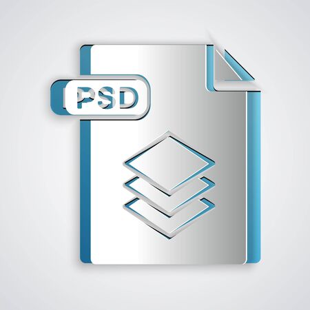Paper cut PSD file document. Download psd button icon isolated on grey background. PSD file symbol. Paper art style. Vector Illustrationのイラスト素材