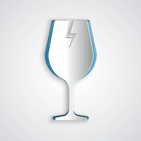 Paper cut Fragile broken glass symbol for delivery boxes icon isolated on grey background. Paper art style. Vector Illustrationのイラスト素材