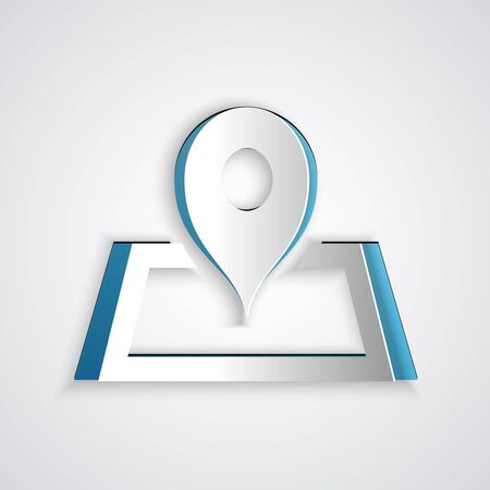 Paper cut Placeholder on map paper in perspective icon isolated on grey background. Paper art style. Vector Illustrationのイラスト素材