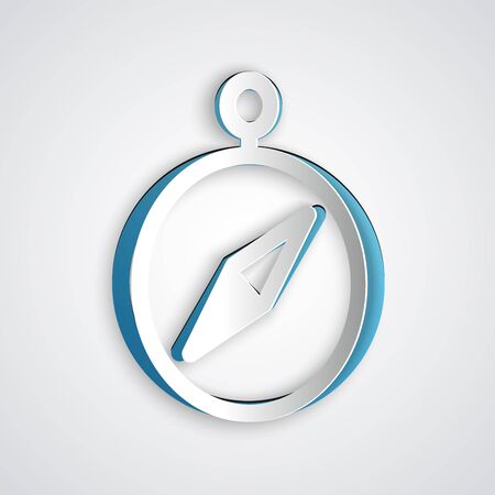 Paper cut Compass icon isolated on grey background. Windrose navigation symbol. Wind rose sign. Paper art style. Vector Illustrationのイラスト素材