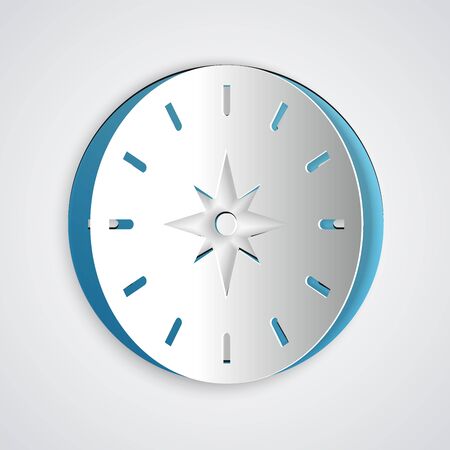 Paper cut Compass icon isolated on grey background. Windrose navigation symbol. Wind rose sign. Paper art style. Vector Illustrationのイラスト素材