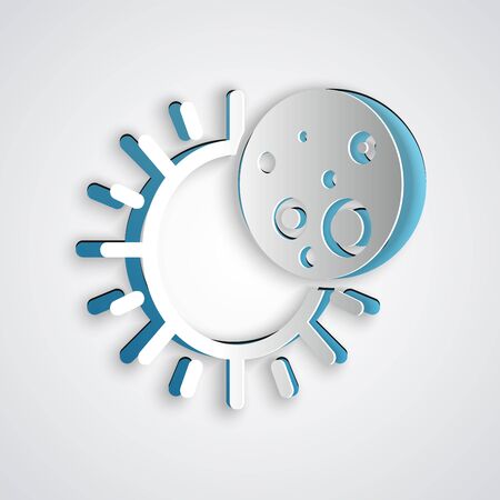 Paper cut Eclipse of the sun icon isolated on grey background. Total sonar eclipse. Paper art style. Vector Illustrationのイラスト素材