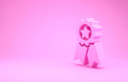 Pink Medal with star icon isolated on pink background. Winner achievement sign. Award medal. Minimalism concept. 3d illustration 3D renderの写真素材