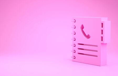 Pink Phone book icon isolated on pink background. Address book. Telephone directory. Minimalism concept. 3d illustration 3D renderの写真素材