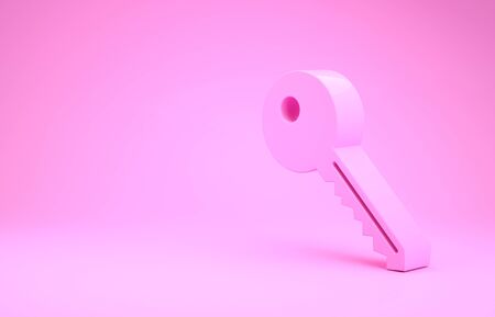 Pink Key icon isolated on pink background. Minimalism concept. 3d illustration 3D renderの写真素材