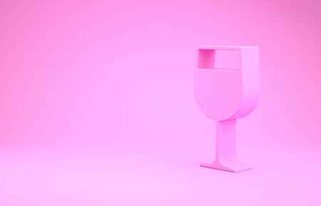 Pink Wine glass icon isolated on pink background. Wineglass icon. Goblet symbol. Glassware sign. Minimalism concept. 3d illustration 3D renderの写真素材