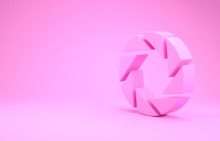 Pink Camera shutter icon isolated on pink background. Minimalism concept. 3d illustration 3D renderの写真素材