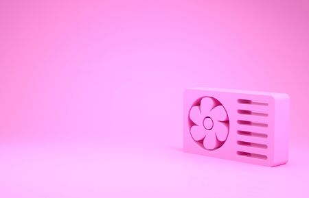 Pink Air conditioner with fresh air icon isolated on pink background. Split system air conditioning. Cool and cold climate control system. Minimalism concept. 3d illustration 3D renderの写真素材