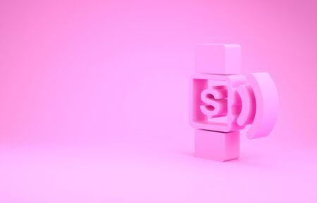 Pink Contactless payment icon isolated on pink background. Smartwatch with nfc technology making wireless contactless transactions. Minimalism concept. 3d illustration 3D renderの写真素材