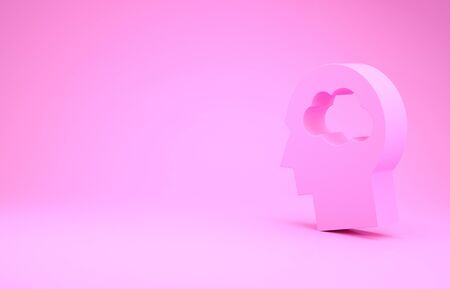 Pink Head silhouette with cloud icon isolated on pink background. Dreaming sign. Minimalism concept. 3d illustration 3D renderの写真素材