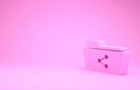 Pink Share folder icon isolated on pink background. Folder sharing. Folder transfer sign. Minimalism concept. 3d illustration 3D renderの写真素材