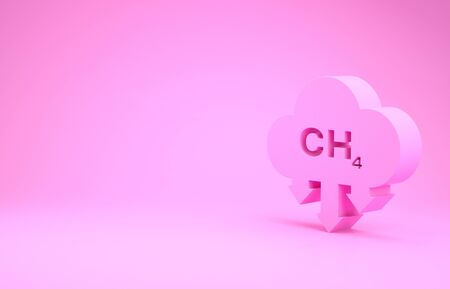 Pink Methane emissions reduction icon isolated on pink background. CH4 molecule model and chemical formula. Marsh gas. Natural gas. Minimalism concept. 3d illustration 3D renderの写真素材