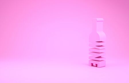 Pink Bottle of wine icon isolated on pink background. Lettering bottle of wine. Minimalism concept. 3d illustration 3D renderの写真素材