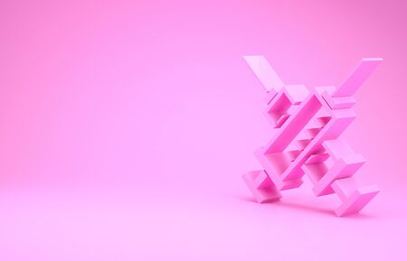 Pink Crossed syringe icon isolated on pink background. Syringe for vaccine, vaccination, injection, flu shot. Medical equipment. Minimalism concept. 3d illustration 3D renderの写真素材