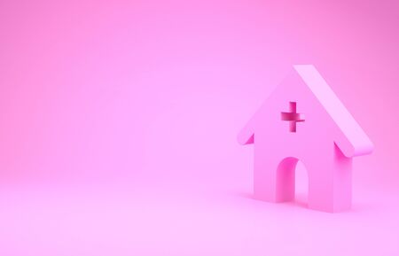 Pink Veterinary medicine hospital, clinic or pet shop for animals icon isolated on pink background. Vet or veterinarian clinic. Minimalism concept. 3d illustration 3D renderの写真素材