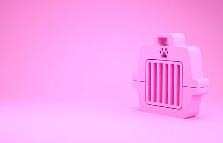 Pink Pet carry case icon isolated on pink background. Carrier for animals, dog and cat. Container for animals. Animal transport box. Minimalism concept. 3d illustration 3D renderの写真素材