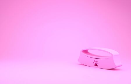 Pink Pet food bowl for cat or dog icon isolated on pink background. Dog or cat paw print. Minimalism concept. 3d illustration 3D renderの写真素材