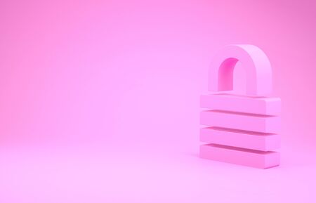 Pink Lock icon isolated on pink background. Padlock sign. Security, safety, protection, privacy concept. Minimalism concept. 3d illustration 3D renderの写真素材
