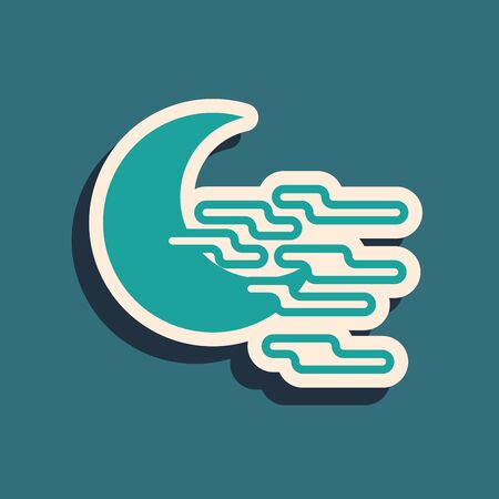 Green Fog and moon icon isolated on blue background. Long shadow style. Vector Illustrationのイラスト素材