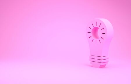 Pink Solar energy panel icon isolated on pink background. Sun and light bulb. Minimalism concept. 3d illustration 3D renderの写真素材