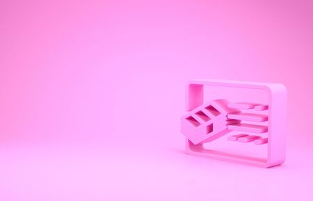 Pink Financial document line icon isolated on pink background. Invoice and money icon. Budget planning, money saving and paying debt concept. Minimalism concept. 3d illustration 3D renderの写真素材