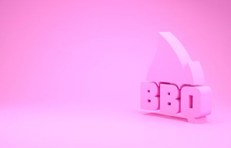 Pink Barbecue fire flame icon isolated on pink background. Heat symbol. BBQ grill party. Minimalism concept. 3d illustration 3D renderの写真素材