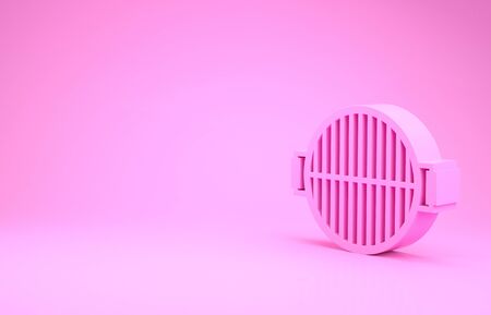 Pink Barbecue grill icon isolated on pink background. Top view of BBQ grill. Steel grid. Minimalism concept. 3d illustration 3D renderの写真素材