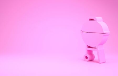 Pink Barbecue grill icon isolated on pink background. BBQ grill party. Minimalism concept. 3d illustration 3D renderの写真素材