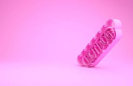 Pink Hotdog sandwich icon isolated on pink background. Sausage icon. Fast food sign. Minimalism concept. 3d illustration 3D renderの写真素材