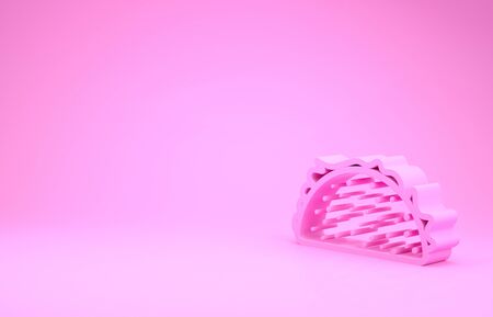 Pink Taco with tortilla icon isolated on pink background. Traditional mexican fast food. Minimalism concept. 3d illustration 3D renderの写真素材