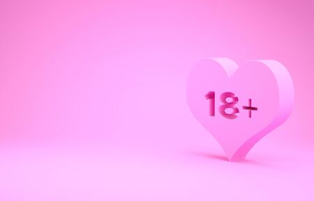 Pink 18 plus content heart icon isolated on pink background. Adults content only icon. Minimalism concept. 3d illustration 3D renderの写真素材