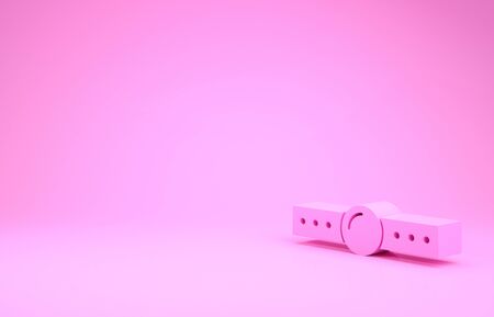 Pink Silicone ball gag with a leather belt icon isolated on pink background. Fetish accessory. Sex toy for men and woman. Minimalism concept. 3d illustration 3D renderの写真素材