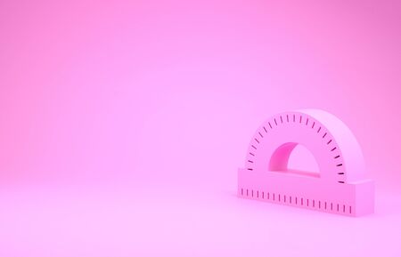 Pink Protractor grid for measuring degrees icon isolated on pink background. Tilt angle meter. Measuring tool. Geometric symbol. Minimalism concept. 3d illustration 3D renderの写真素材