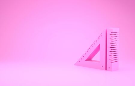 Pink Triangular ruler icon isolated on pink background. Straightedge symbol. Geometric symbol. Minimalism concept. 3d illustration 3D renderの写真素材