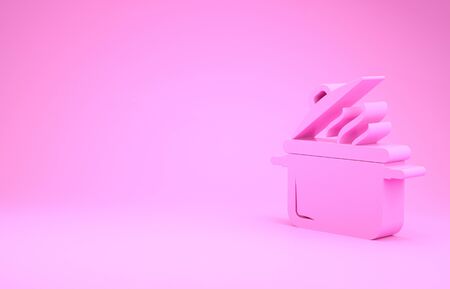 Pink Cooking pot icon isolated on pink background. Boil or stew food symbol. Minimalism concept. 3d illustration 3D renderの写真素材