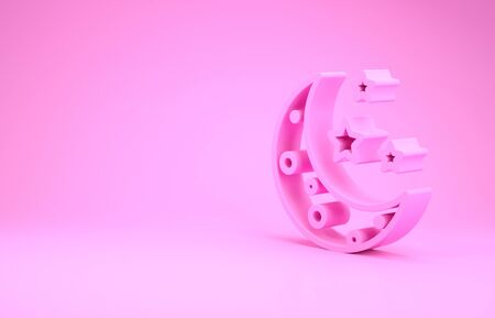 Pink Moon and stars icon isolated on pink background. Minimalism concept. 3d illustration 3D renderの写真素材