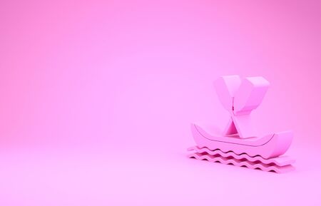 Pink Rafting boat icon isolated on pink background. Kayak with paddles. Water sports, extreme sports, holiday, vacation, team building. Minimalism concept. 3d illustration 3D renderの写真素材