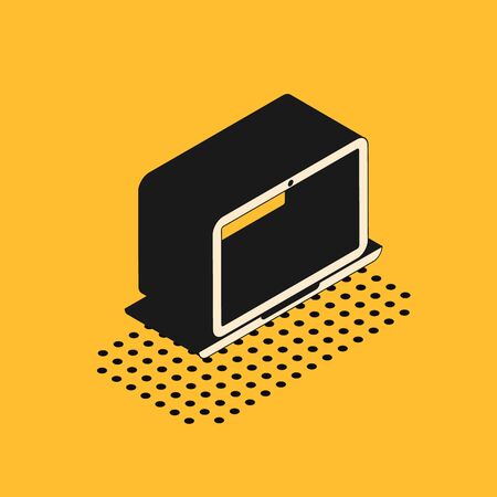 Isometric Laptop icon isolated on yellow background. Computer notebook with empty screen sign. Vector Illustrationのイラスト素材