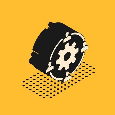 Isometric Outsourcing concept icon isolated on yellow background. Cooperation sign. Idea of teamwork and investment. Vector Illustrationのイラスト素材