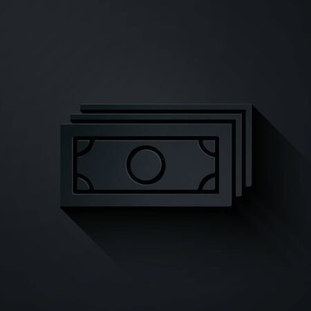 Paper cut Briefcase icon isolated on black background. Business case sign. Business portfolio. Paper art style. Vector Illustrationのイラスト素材