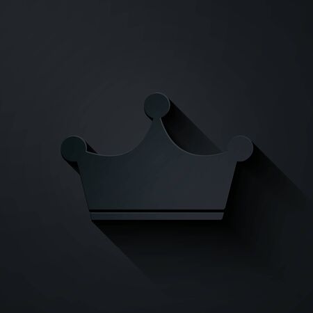 Paper cut Crown icon isolated on black background. Paper art style. Vector Illustrationのイラスト素材