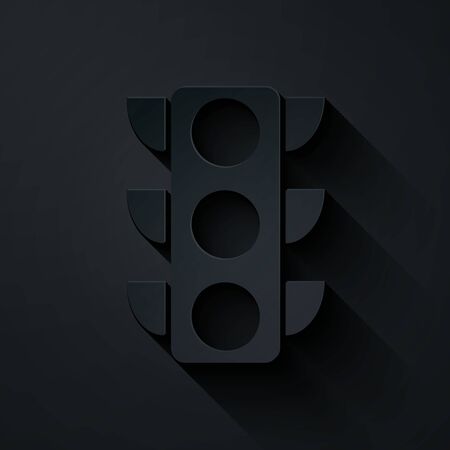 Paper cut Traffic light icon isolated on black background. Paper art style. Vector Illustrationのイラスト素材