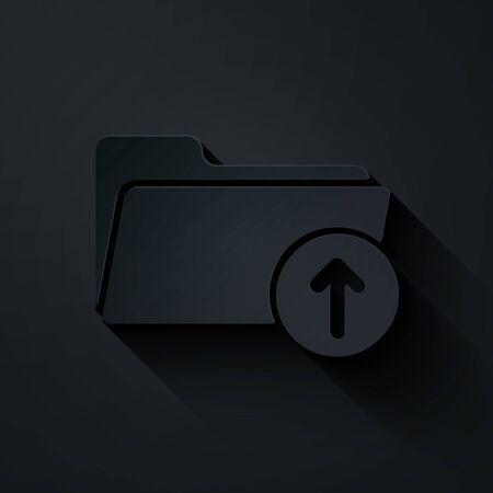 Paper cut Download arrow with folder icon isolated on black background. Paper art style. Vector Illustrationのイラスト素材