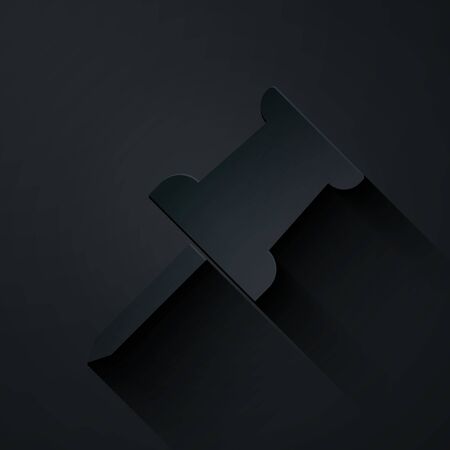 Paper cut Push pin icon isolated on black background. Thumbtacks sign. Paper art style. Vector Illustrationのイラスト素材