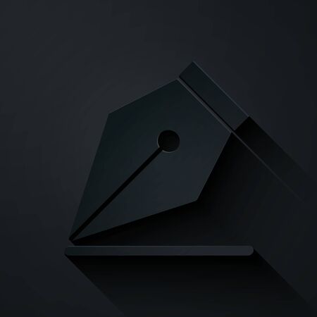 Paper cut Fountain pen nib icon isolated on black background. Pen tool sign. Paper art style. Vector Illustrationのイラスト素材