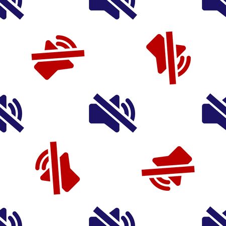 Blue and red Speaker mute icon isolated seamless pattern on white background. No sound icon. Volume Off symbol. Vector Illustrationのイラスト素材