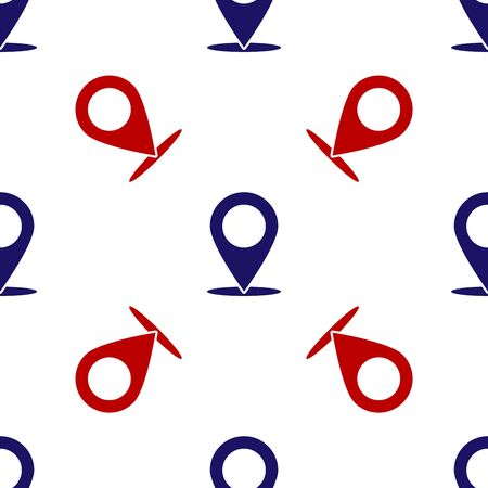 Blue and red Map pin icon isolated seamless pattern on white background. Navigation, pointer, location, map, gps, direction, place, compass, contact, search concept. Vector Illustrationのイラスト素材