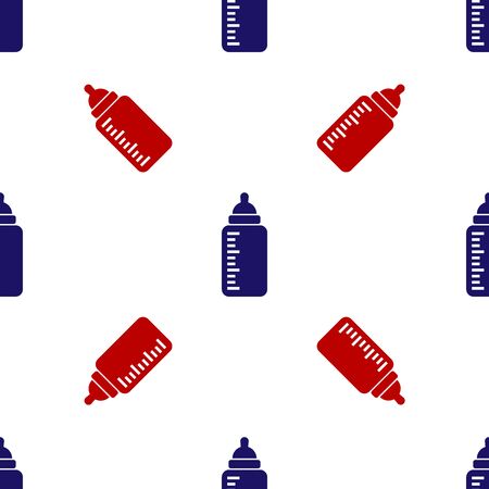 Blue and red Baby bottle icon isolated seamless pattern on white background. Feeding bottle icon. Milk bottle sign. Vector Illustrationのイラスト素材